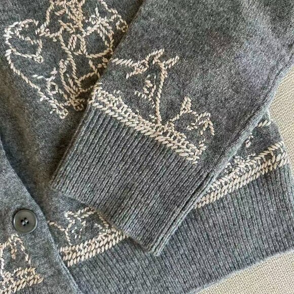 Classic Sea New York Edin Cardigan Small Gray Grey Knit Embroidered Wool - Picture 8 of 16